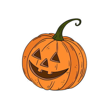 Halloween pumpkin icon. Hand drawn illustration of Halloween pumpkin vector icon for web designのイラスト素材