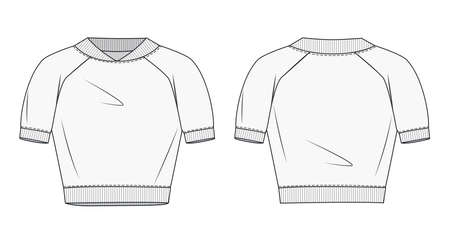 Top for women fashion flat sketch template. Crop top fashion flat template. T-shirt fashion concept.のイラスト素材