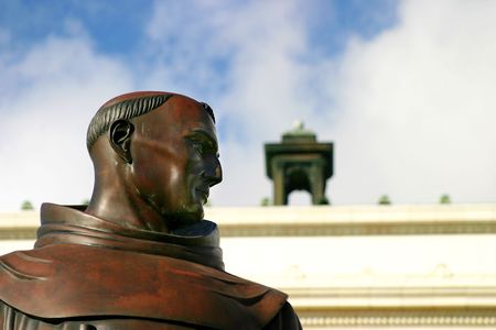 Junipero Serra statue in front of the city hall in Ventura Californiaの写真素材