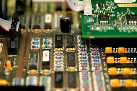 motherboard with different types of chips and colorsの写真素材