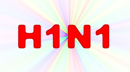 Red sign for H1N1 or swine flu on white backgroundの写真素材