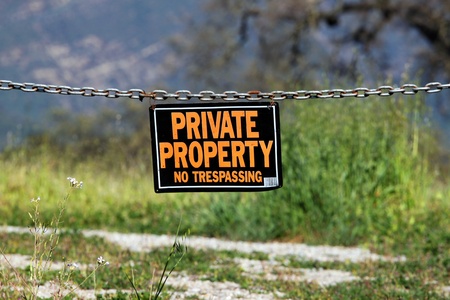 black orange white private property hanging signの写真素材
