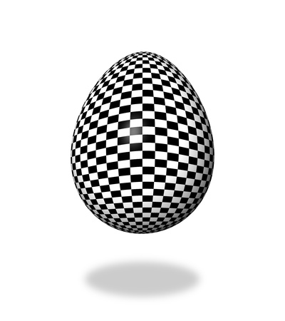 Checkered egg on white background with shadow の写真素材