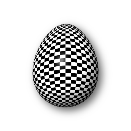 Checkered egg on white background with shadow の写真素材