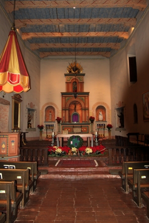Inside the San Diego Mission with the altar in the front のeditorial素材