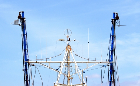 Top view of a fishing boat with rigging の写真素材