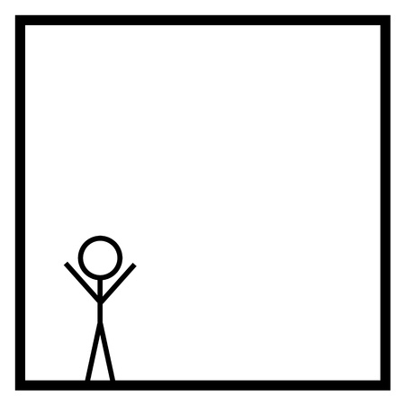 Black stickman on white background in a black square boxの写真素材