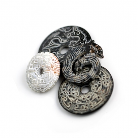 Chinese Bi Disks made from black and white jade.の写真素材