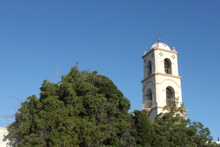 The Ojai Post Office Tower with a beautiful blue sky in the background の写真素材