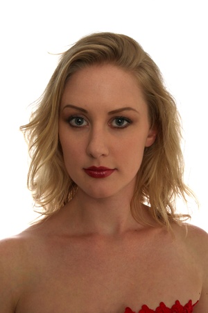 Portrait of a blond woman white background の写真素材