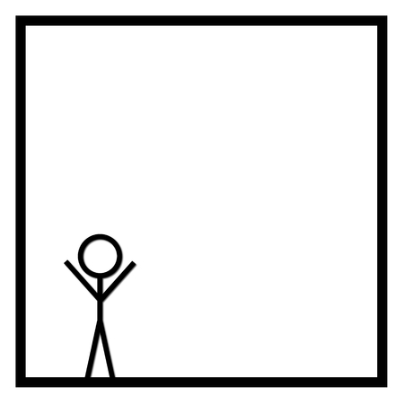 Black stickman on white background in a black square boxの写真素材