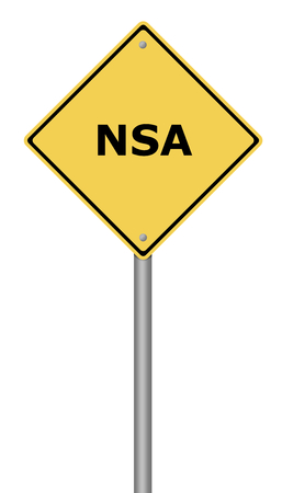 Yellow warning sign with the text NSA.の写真素材