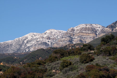 Topa Topa mountains with snow near Ojai, California.の写真素材