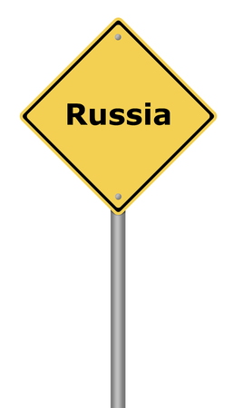 Yellow warning sign with the text Russia.の写真素材