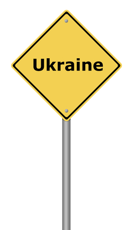 Yellow warning sign with the text Ukraine.の写真素材