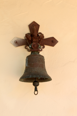 A rusty bell at the Mission Santa Ines.の写真素材