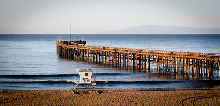 The Ventura Pier with Santa Cruz Island in the backgroundの写真素材