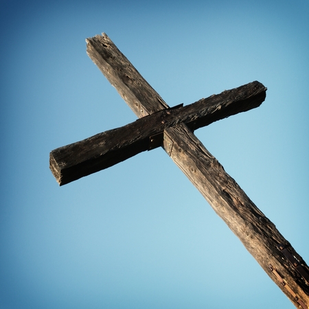 Closeup of the cross up on the hill in Ventura California.の写真素材