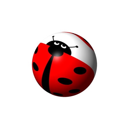 A ladybug globe looking up on white background.の写真素材