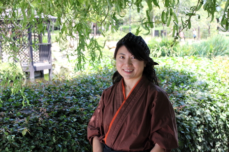 Portrait of a Japanese woman with traditional clothing.の写真素材
