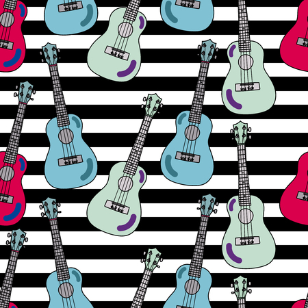Pattern with ukulele and stripes.のイラスト素材