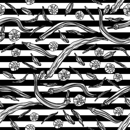 Peppers on black stripes design prints.のイラスト素材