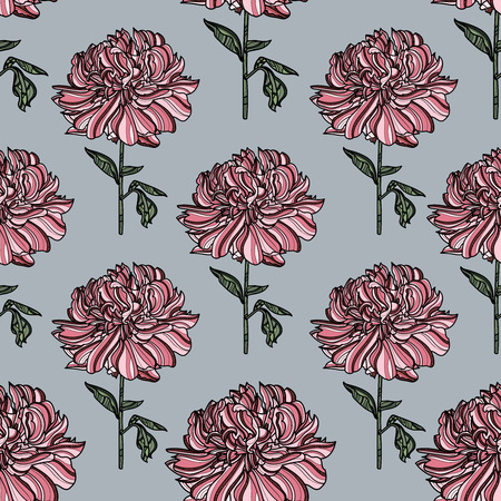 Seamless floral pattern with peony on grey background.  Vector illustration. Typography design elements for prints, cards, posters, products packaging, branding.のイラスト素材