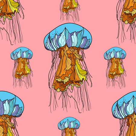 Jellyfish Pattern on pink design illustration.のイラスト素材