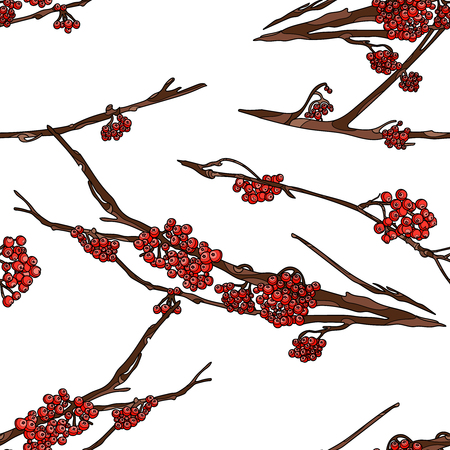 Seamless pattern with branches of mountain ash. Vector illustration. Typography design elements for prints, cards, posters, products packaging, branding.のイラスト素材