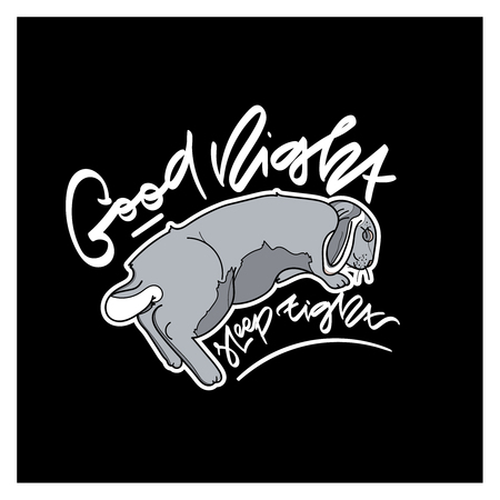 Cute card with sleeping rabbit and hand drawn lettering - ''Good night sleep tight."のイラスト素材