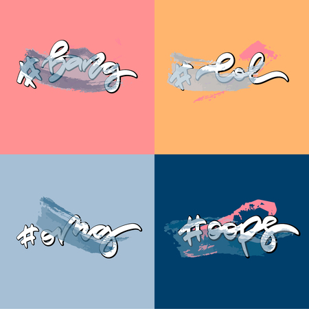 Set of four hashtags t-shirt and apparel designs. LOL, oops, omg, bang. Vector print, typography, poster, emblem.のイラスト素材