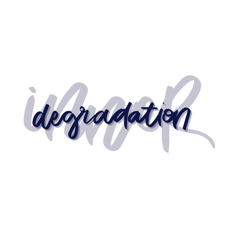 text - ''inner degradation'' Modern brush calligraphy. Isolated on white background. Hand drawn lettering element for prints, cards, posters, products packaging, branding.のイラスト素材