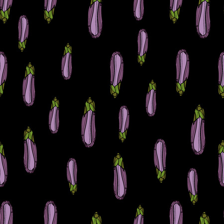 Aubergine seamless pattern on white background. Vector illustration for ads, menu and web banner designs. Organic and healthy food concept.のイラスト素材