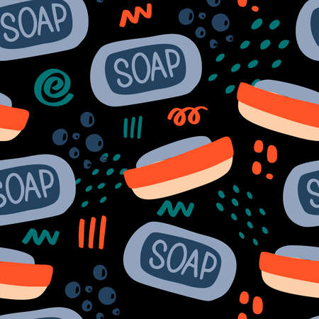 Bar soap seamless pattern. Hand drawn element of zero waste life in vector. Eco style. No Plastic and Go Green concept background.のイラスト素材