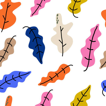 Creative seamless pattern with abstract tropical leaves. Colorful spring or summer background. Trendy botanical swimwear design. fashion print for textiles.のイラスト素材