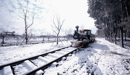 Snow Park with trainの写真素材