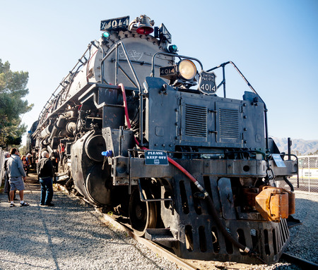 BLOOMINGTON, CA - FEB 1, 2014  Union Pacific s Big Boy 4014 Steam Locomotive is on display before its move to Cheyenne, WY for restoration  This is one of the world s largest steam locomotives  のeditorial素材