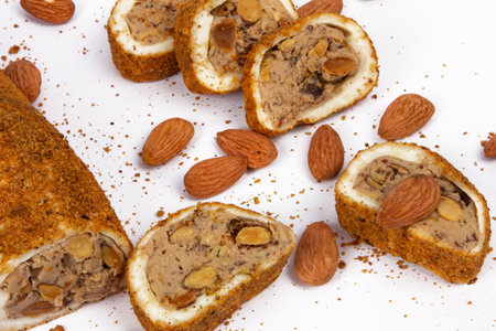 Sliced Turkish delight close-up on a white background.の写真素材