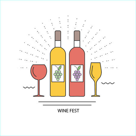 wine set. wine and glasses. logo, emblem, sign, symbol. vector illustration.のイラスト素材