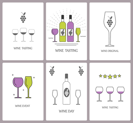 A set of cards for wine tasting. Invitation card. Vector illustration.のイラスト素材
