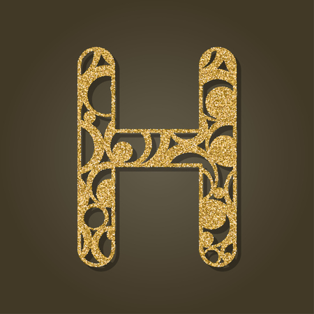 Gold letter H for laser cutting. English alphabet. Vector illustration.のイラスト素材