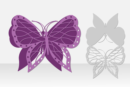 Butterfly greeting card laser cutting. Silhouette design. It is possible to use for weddings, Valentines, birthday, invitations, presentations, greetings, holidays, celebrations, save the day. Vector illustration.のイラスト素材