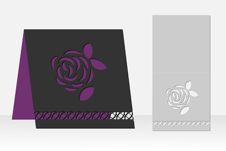Greeting card with rose flower laser cutting. Silhouette design. It is possible to use for birthday invitations, presentations, greetings, holidays, celebrations, save the day wedding. Vector illustration.のイラスト素材