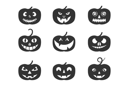 Set of Pumpkin Halloween logo, sign, symbol. Silhouette design. Vector illustration.のイラスト素材