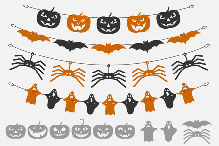 Garland Halloween. The laser cutting. Festive decoration for walls and Windows. Vector illustration.のイラスト素材