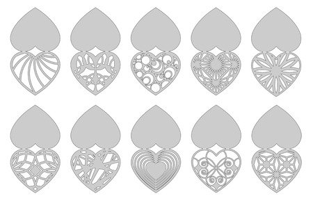 Set of romantic greeting cards for laser cutting. Suitable for birthday, Valentine's day, wedding invitation. Vector illustration.のイラスト素材