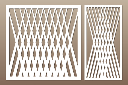 Set decorative card for cutting. Square line diagonal pattern. Laser cut vector illustration.のイラスト素材