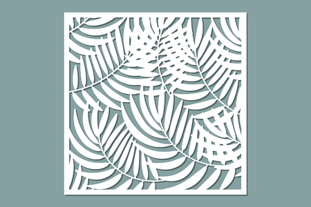 Decorative card for cutting. Palm leaf pattern. Laser cut. Ratio 1:1. Vector illustration.のイラスト素材
