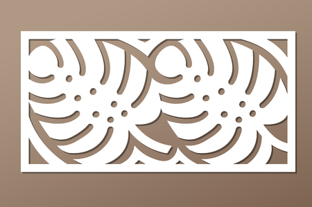 Decorative panel laser cutting. wooden panel. Elegant modern monstera pattern. Tree leave. Stencil. Ratio 1:2. Vector illustration.のイラスト素材
