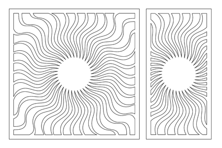 Set decorative card for cutting laser or plotter. Mandala, geometric flower pattern. Laser cut. Ratio 1:1, 1:2. Vector illustration.のイラスト素材